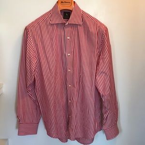 Tailorbyrd Red + White Striped Dress Shirt Large